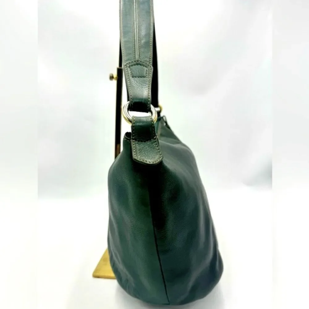 Auth Loewe Green Pebble Grain Leather Anagram Hobo Shoulder Bag Preloved Purse